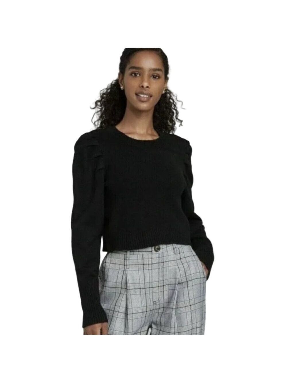 Wild Fable Black Puffed Sleeve Cropped Sweater Size Large